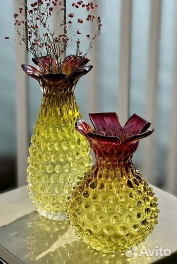 Вазы Ананас, чешское цветное стекло