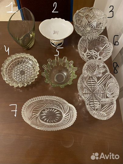 Рюмки вазы салатники графины СССР разные