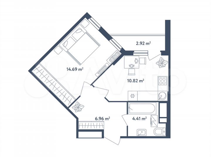1-к. квартира, 38,3 м², 3/4 эт.