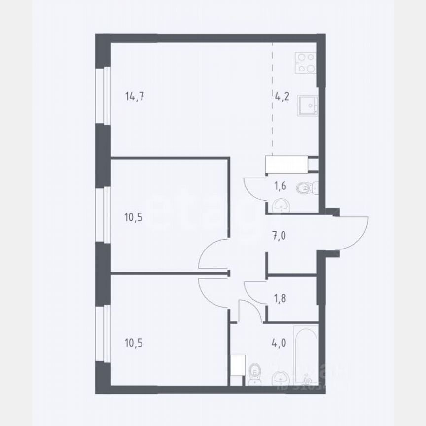 3-к. квартира, 54,2 м², 6/15 эт.