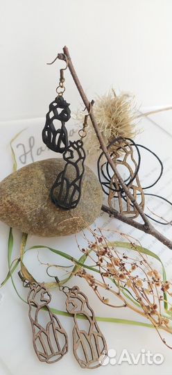 Летние серьги деревянные стильные