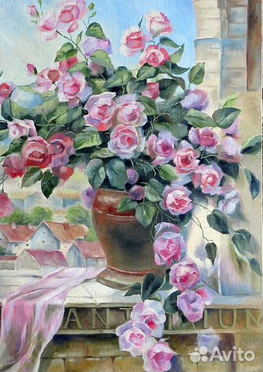 Картина маслом 70х60 см. Розы