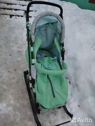 Детские санки коляска с колесами бу