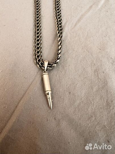 Мужская серебряная цепь с подвеской патроном