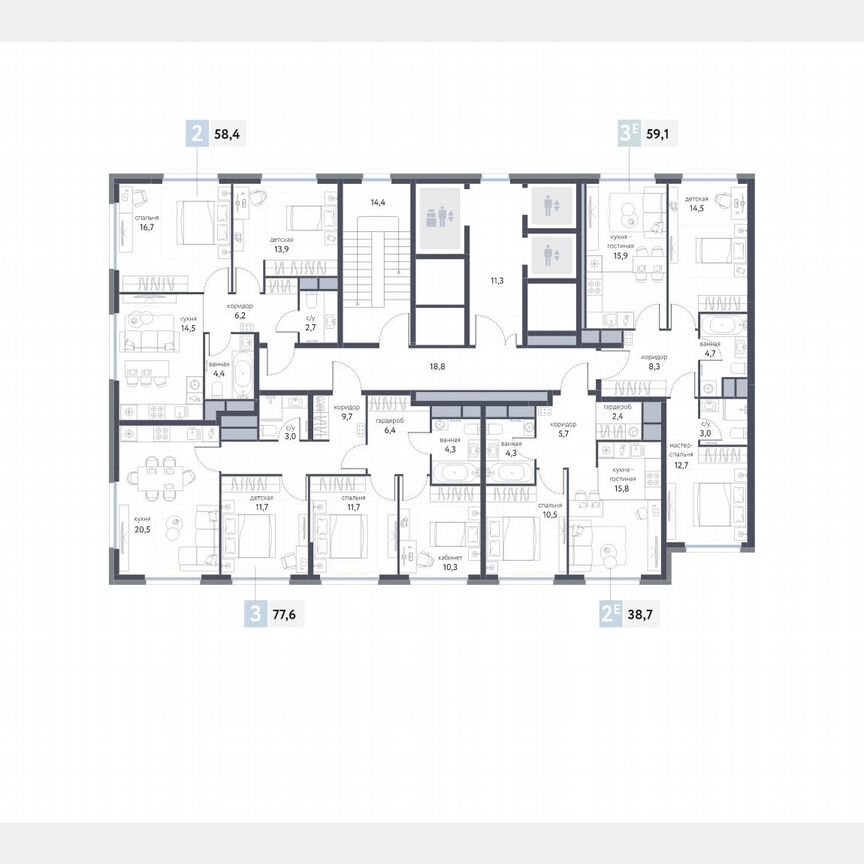3-к. квартира, 59,1 м², 20/25 эт.