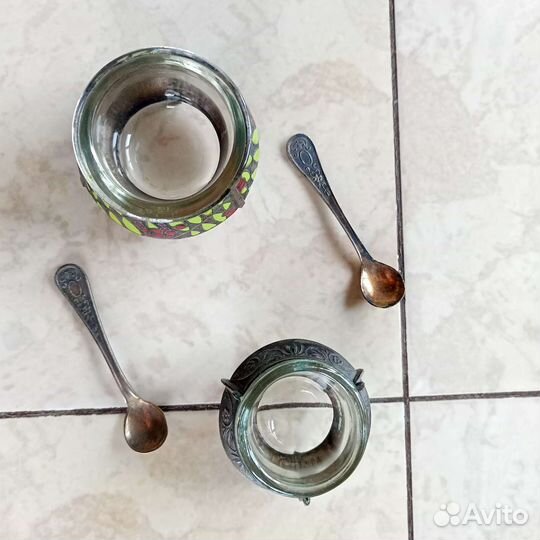 Солонки СССР стекло с ложечкой юммет