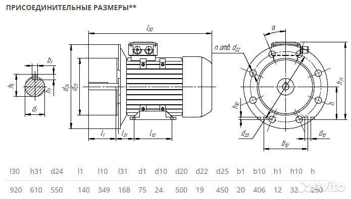 Электродвигатель аир 250М6 (55кВт-1000об) новый