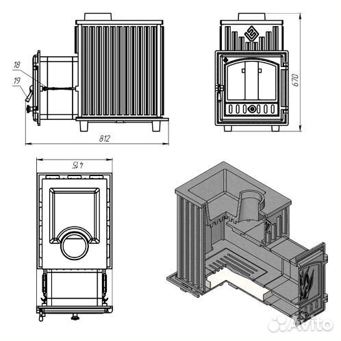 Чугунная печь Эверест 24 (Дверь: 280)
