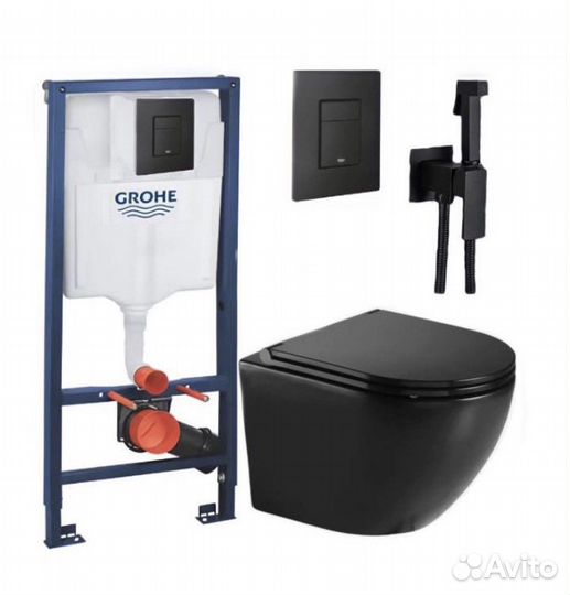 Инсталляция Grohe и черный унитаз