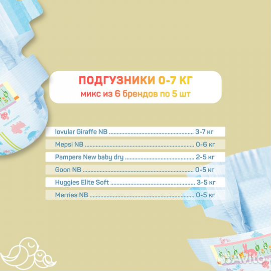 Набор подгузников для новорожденных 0-7 кг, 30шт