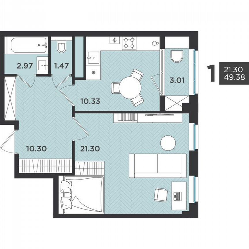 1-к. квартира, 49,4 м², 4/4 эт.