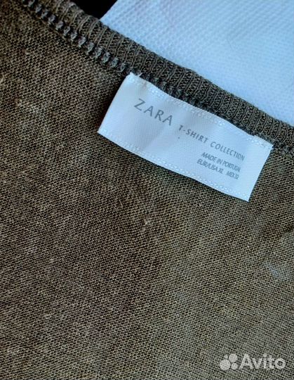 Лонгслив Zara льняная футболка топ L 48 лен 100