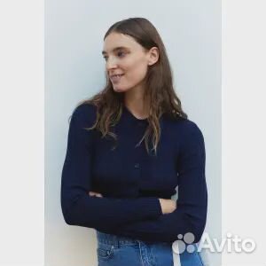 Кардиган H&M Rib-knit With Collar, темно-синий
