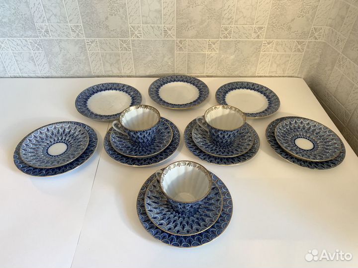 Сервиз.лфз.Кобальт сетка.Золотые Ромашки.Незабудки