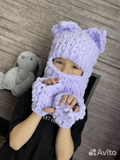 Балаклава и митенки на заказ (разные цвета и уши)