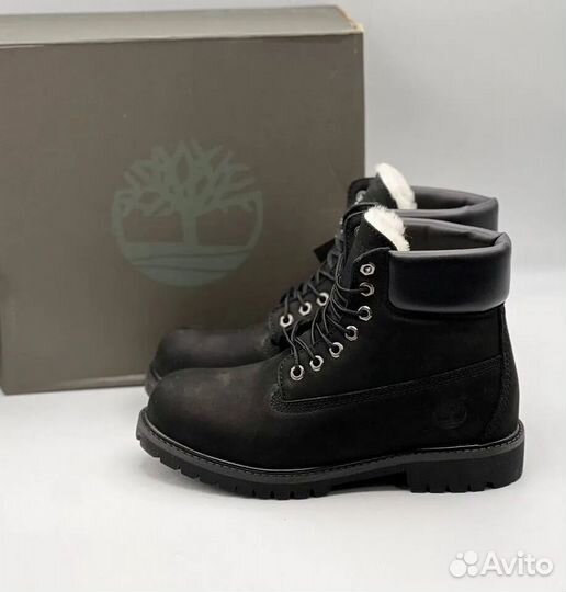 Timberland 6 Inch Premium Boot WP Black с белым мехом