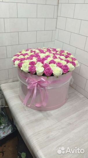Корзина 101 штук роза