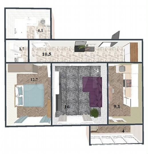 2-к. квартира, 56,1 м², 13/16 эт.