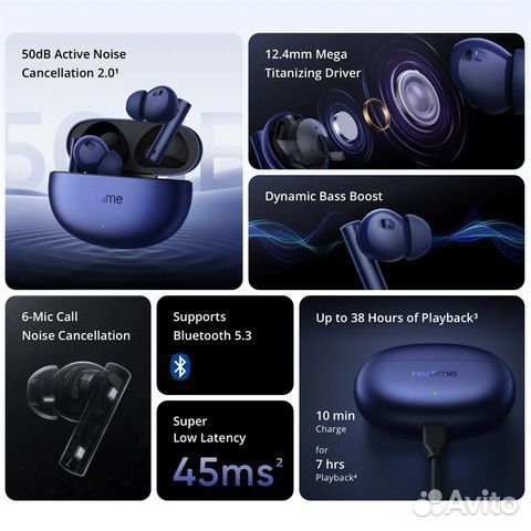 Realme Buds Air 5 blue новые, гарантия