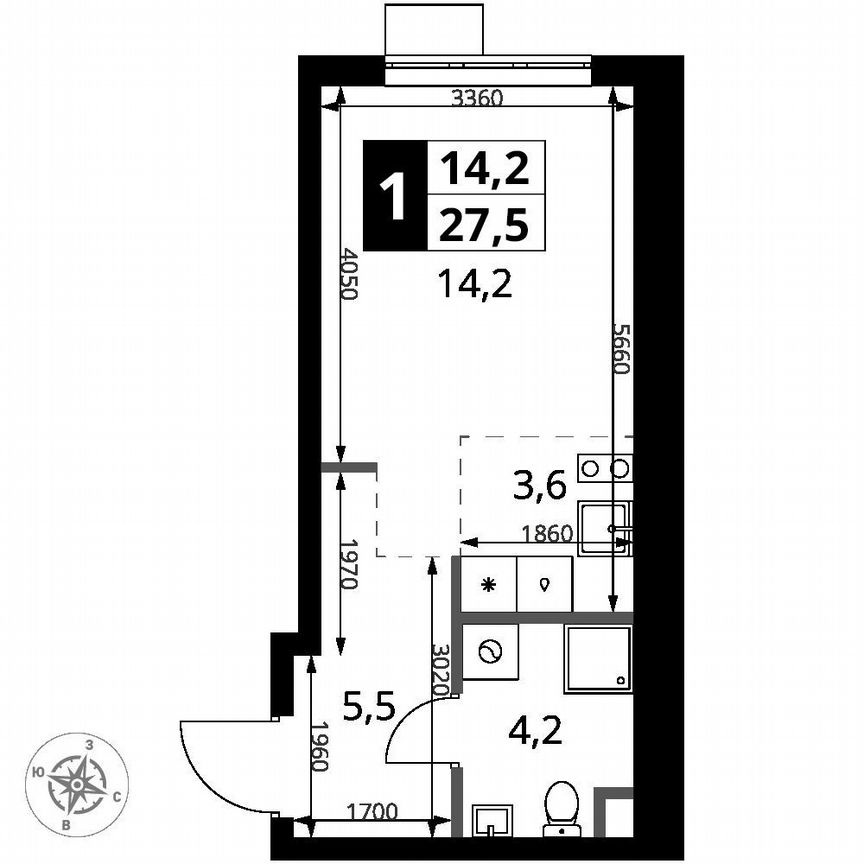 Квартира-студия, 27,5 м², 6/18 эт.