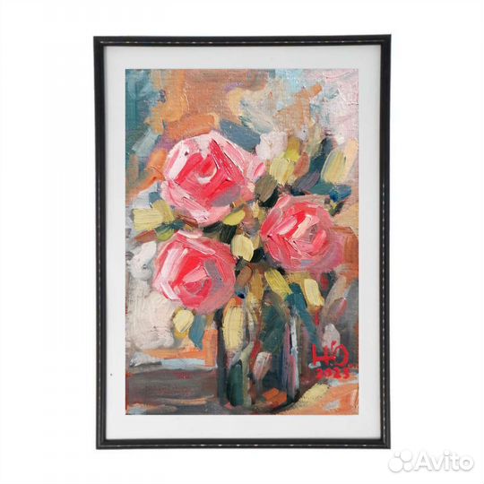 Картина маслом букет с розами
