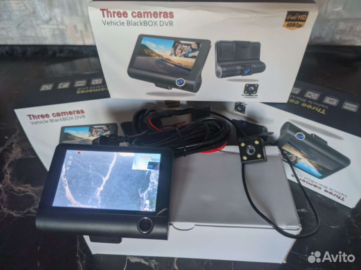 Видеорегистратор 3в1 1080pHDR 3 камеры +SDкартаC10