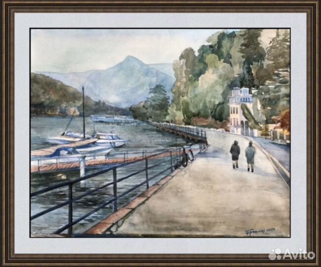 Акварельная картина «Вечер на озере Комо»
