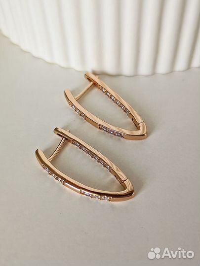 Классические серьги с фианитами золото 585 RG