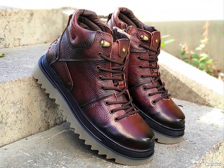 Ботинки кожаные зимние стиль Timberland ecco