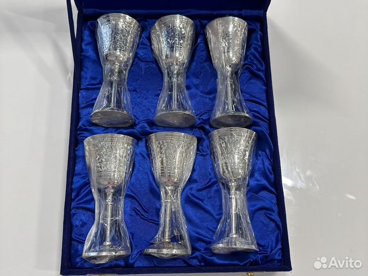 Мельхиоровые фужеры на свадьбу в коробке 6 шт