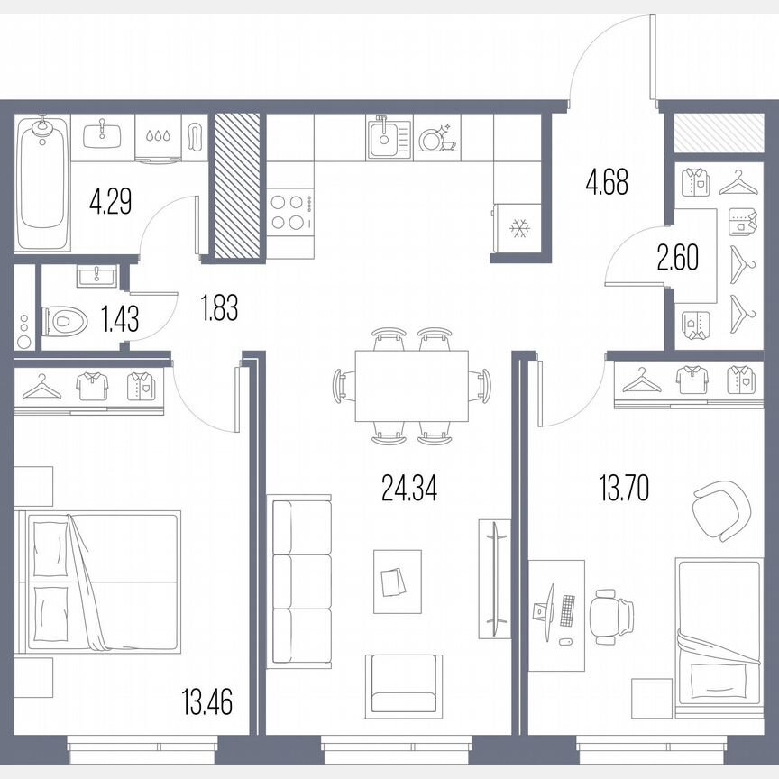 2-к. квартира, 66,3 м², 8/10 эт.