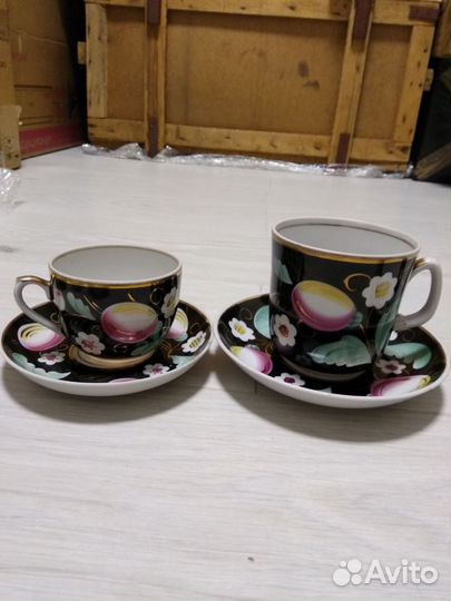 Тарелки, чайные пары Вербилки черная слива