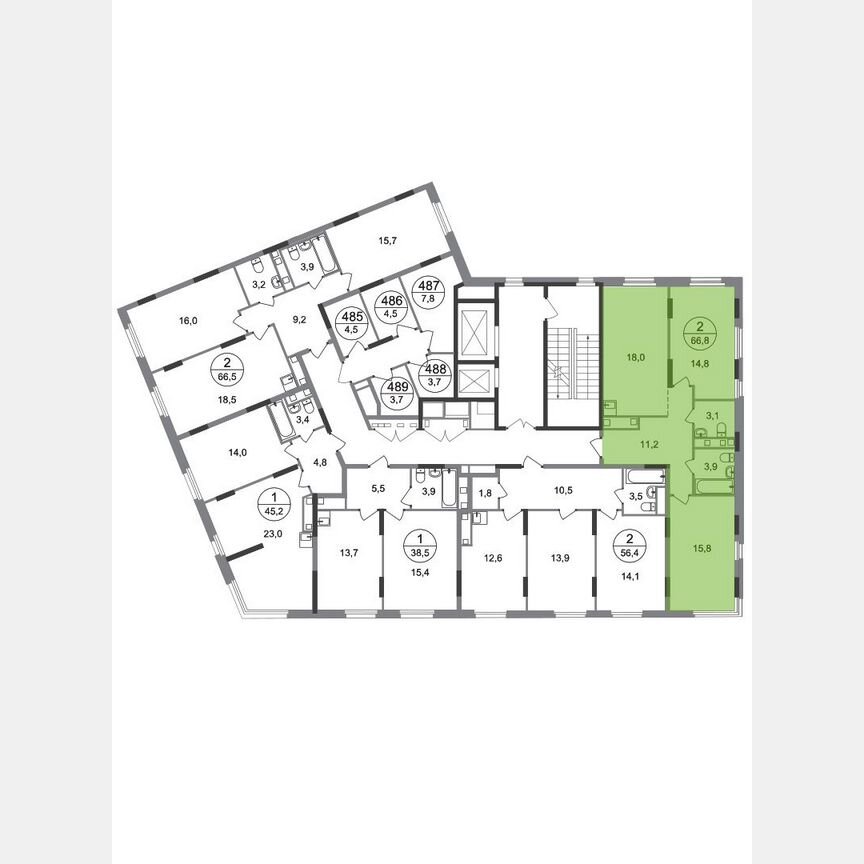 2-к. квартира, 66,8 м², 16/17 эт.