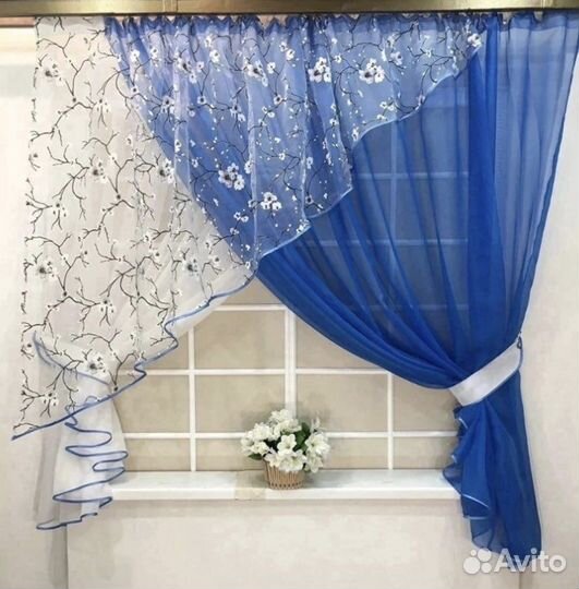 Шторы кухонные сакура, ромашки