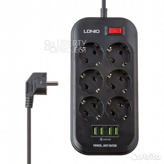 Сетевой фильтр Ldnio (6 розетки, 4 USB, 2м)