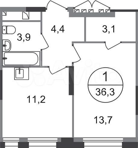 1-к. квартира, 36,3 м², 2/19 эт.