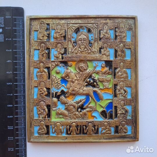 Икона меднолитая Чудо Дмитрия Солунского