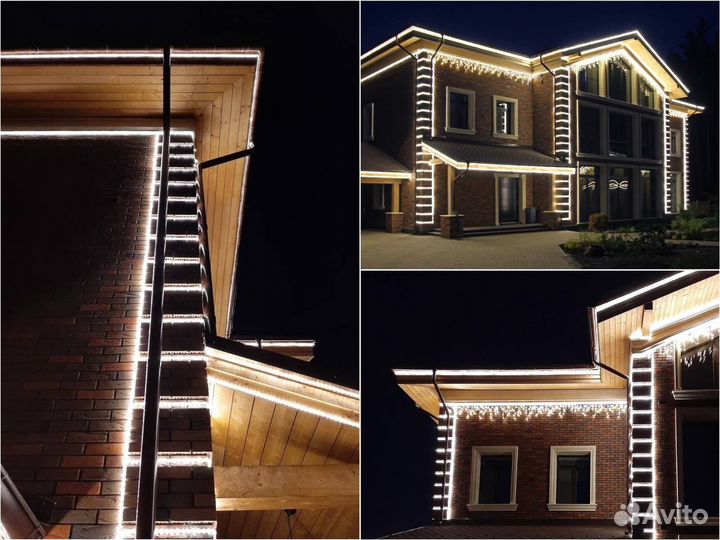 Украшение домов гирляндами, подсветка, освещение