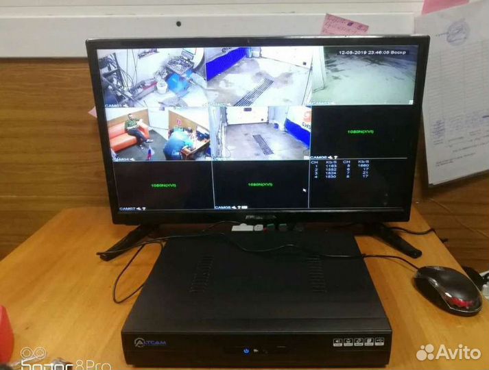 Монитор и 4 камеры видеонаблюдения