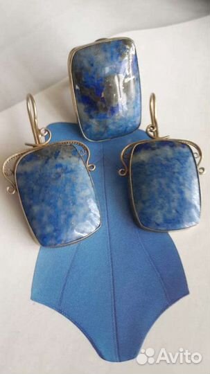 Лазурит Кольцо 16,5 Серьги Мельхиор