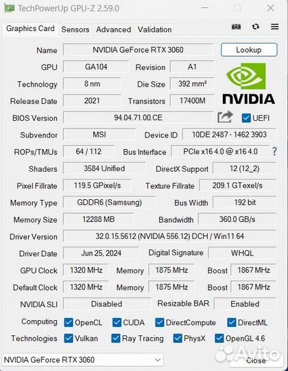 Видеокарта rtx 3060 12 гб