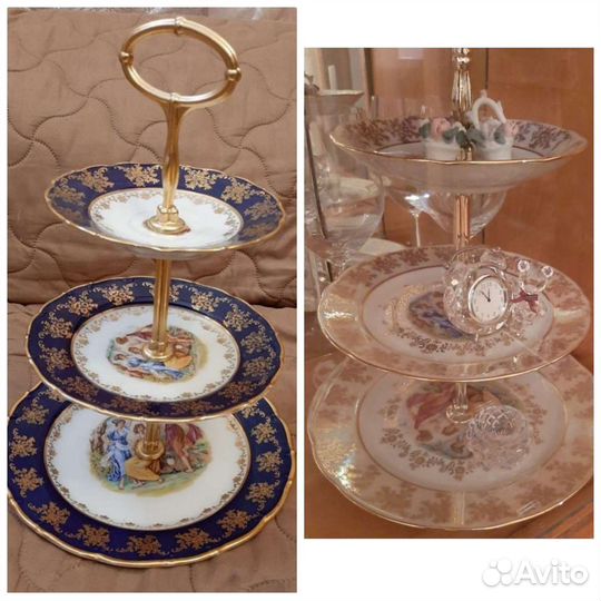 Конфетница фарфоровая кобальт и перламутр