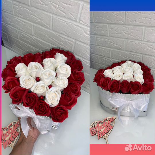 Букет сердце мыльные розы