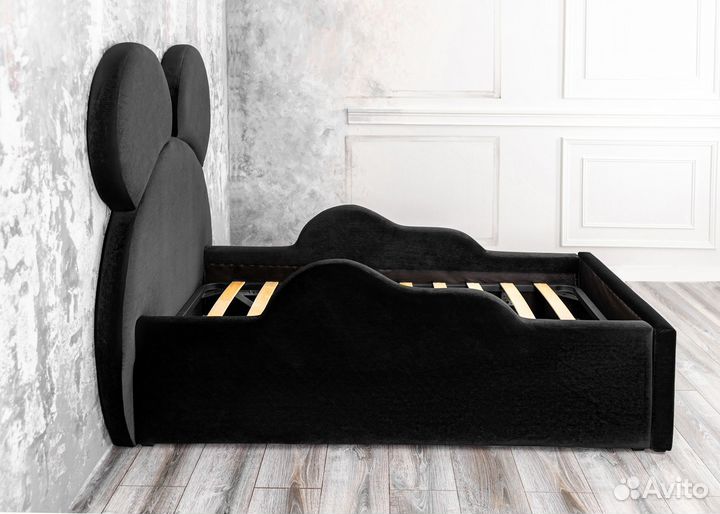 Кровать детская 80х160 Микки черный велюр