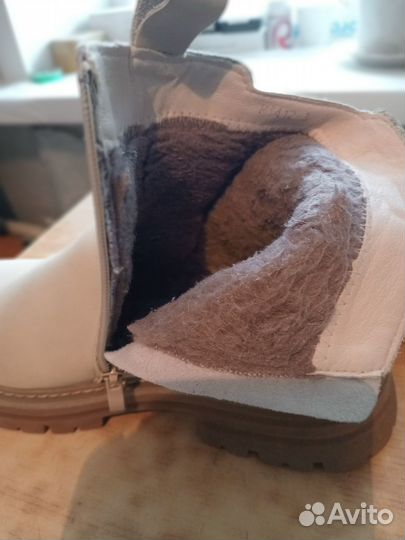 Полусапожки зимние 40р.кожа мех бежевый цвет