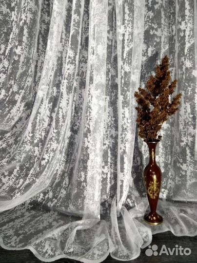 Тюль мрамор, белая 3-4-5 метровая, готовая