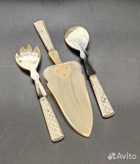 Ложка, вилка и лопатка, серебро 835 пр, Азия, 1980