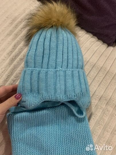 Комплект шапка и снуд голубой