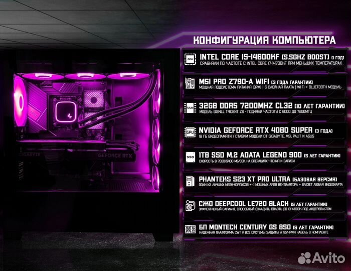 Игровой пк 4080 super/ 14600K/ 32GB 7200Мгц