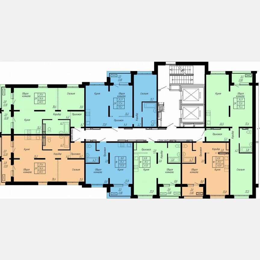 2-к. квартира, 59,2 м², 17/17 эт.